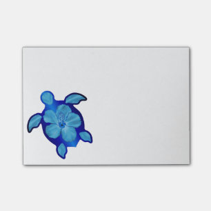 Blue Honu Turtle and Hibiscus Post-it Notes