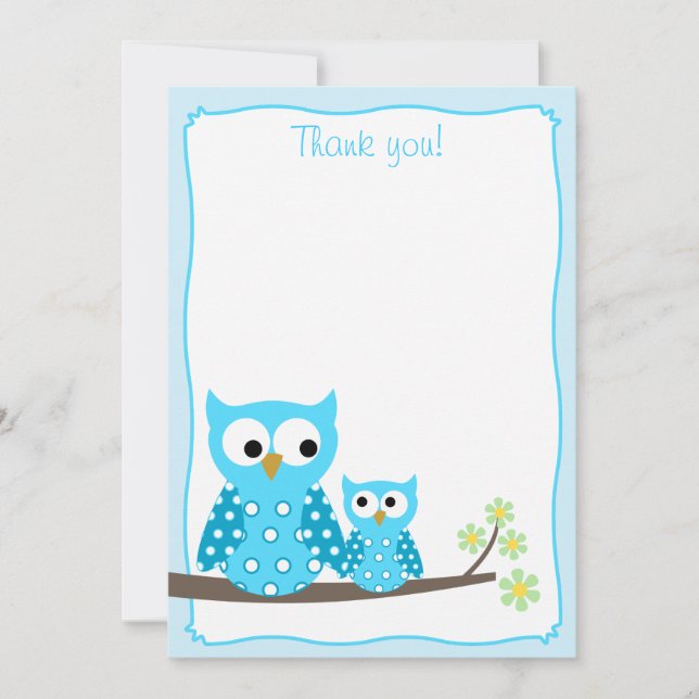 Blue Hoot Owl Flat Thank You notes (Front)