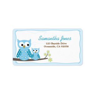 Blue Hoot Owls Baby Shower Address Label