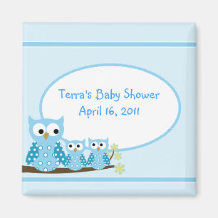 BLUE HOOT OWLS Baby Shower Favour Magnet