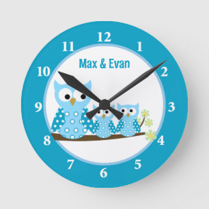 Blue Hoot Owls Wall Clock