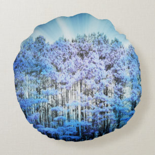 Blue Hope Glow Forest Round Cushion