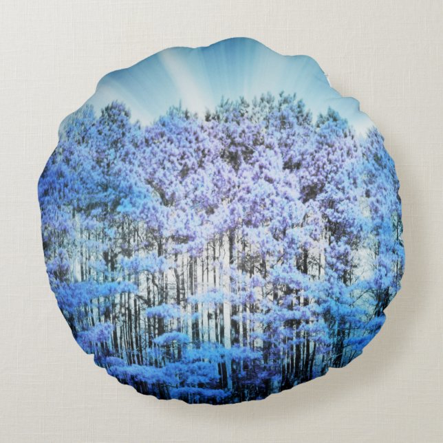 Blue Hope Glow Forest Round Cushion (Back)