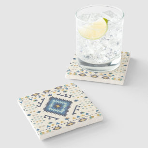 Blue Horizon Nomad – Minimalist Tribal Diamond Stone Coaster
