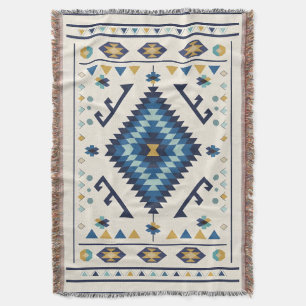 Blue Horizon Nomad – Minimalist Tribal Diamond Throw Blanket