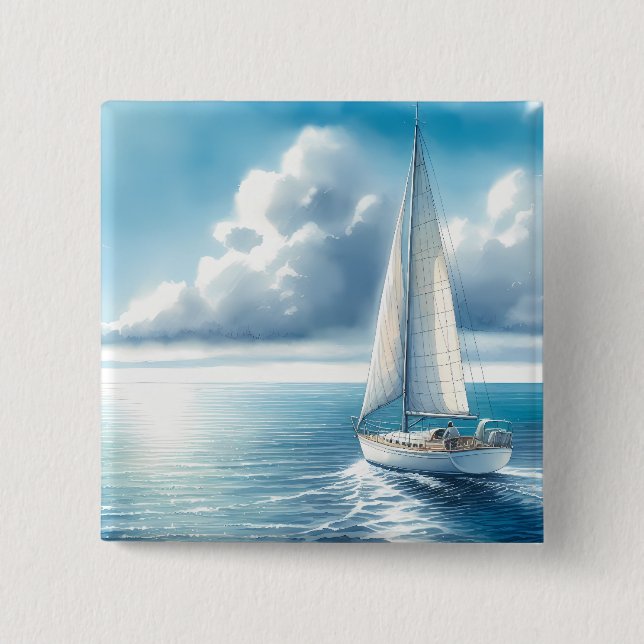 Blue Horizon Solitary Sailboat 15 Cm Square Badge (Front)