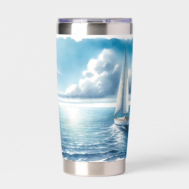 Blue Horizon Solitary Sailboat Insulated Tumbler (Front)