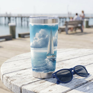 Blue Horizon Solitary Sailboat Insulated Tumbler