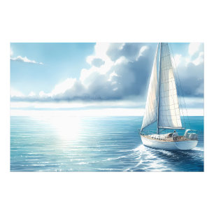 Blue Horizon Solitary Sailboat Photo Print