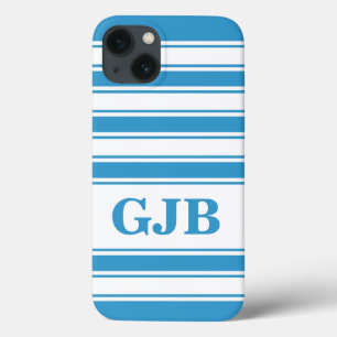 Blue Horizontal Stripe with Monogram iPhone 13 Case
