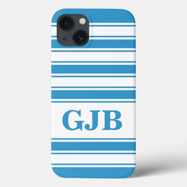 Blue Horizontal Stripe with Monogram Case-Mate iPhone Case (Back)