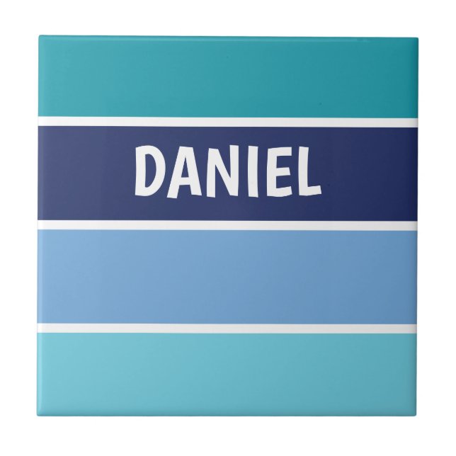 Blue Horizontal Striped Ceramic Tile (Front)
