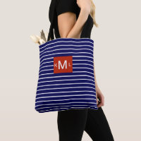 Blue Horizontal Stripes Red Monogram Template