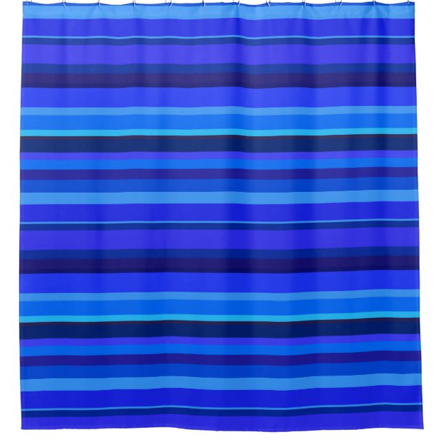 Blue horizontal stripes shower curtain (Front)