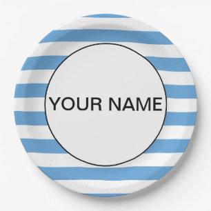 Blue Horizontal Strped Paper Plate