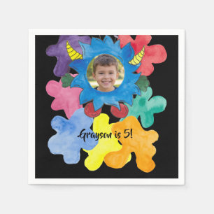 Blue Horned Monster Birthday Party Paper Napkin