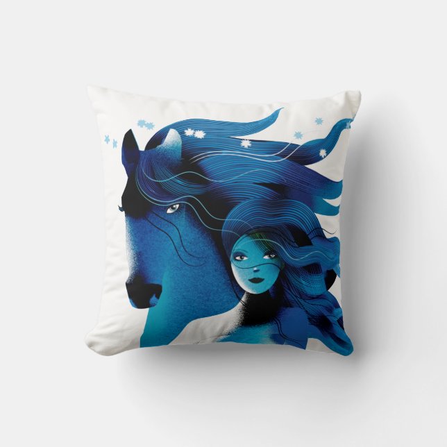 Blue Horse and a Girl Cushion (Front)