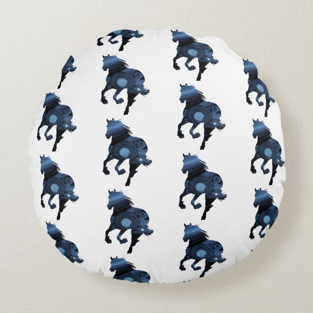 Blue  Horse Art  Throw Cushion (Front)