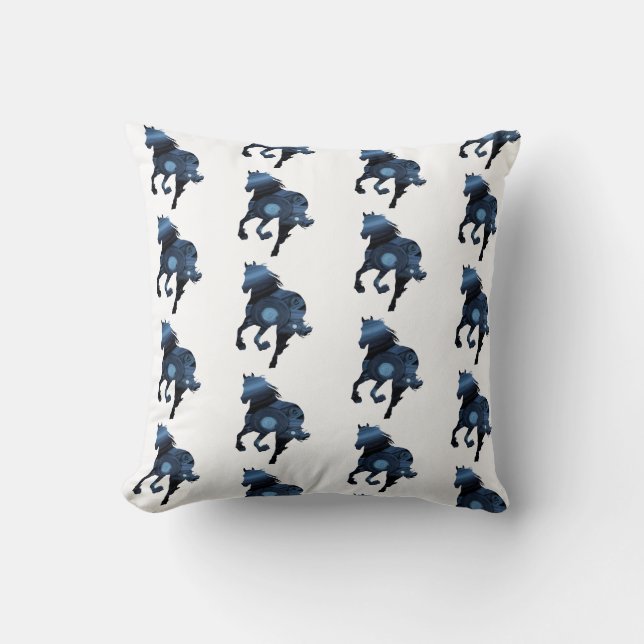 Blue  Horse Art  Throw Cushion (Front)