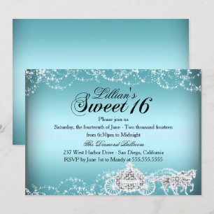 Blue Horse Carriage Princess Sweet 16 Invite