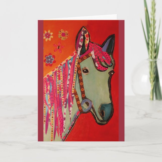 Blue Horse Greeting Card (Front)