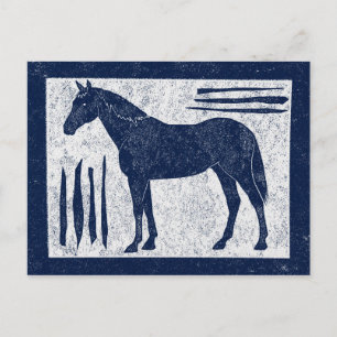 Blue Horse - Navy Blue Woodcut Style Postcard