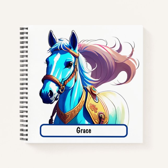 Blue Horse Notebook With Custom Nametag (Front)