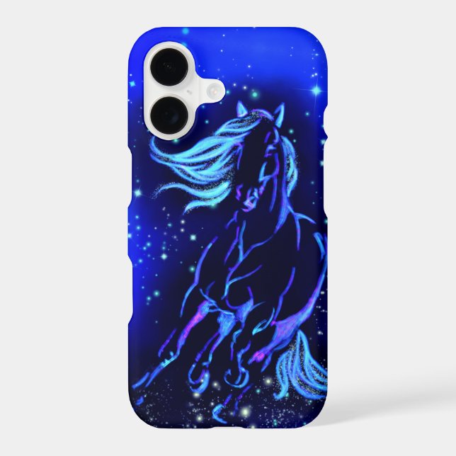 Blue Horse Running In Starry Night iPhone Case (Back)