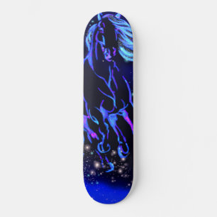 Blue Horse Running In Starry Night Skateboard
