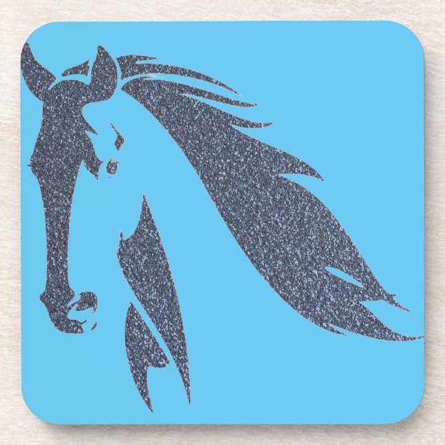 Blue Horse Sparkle Hard plastic coaster (Front)