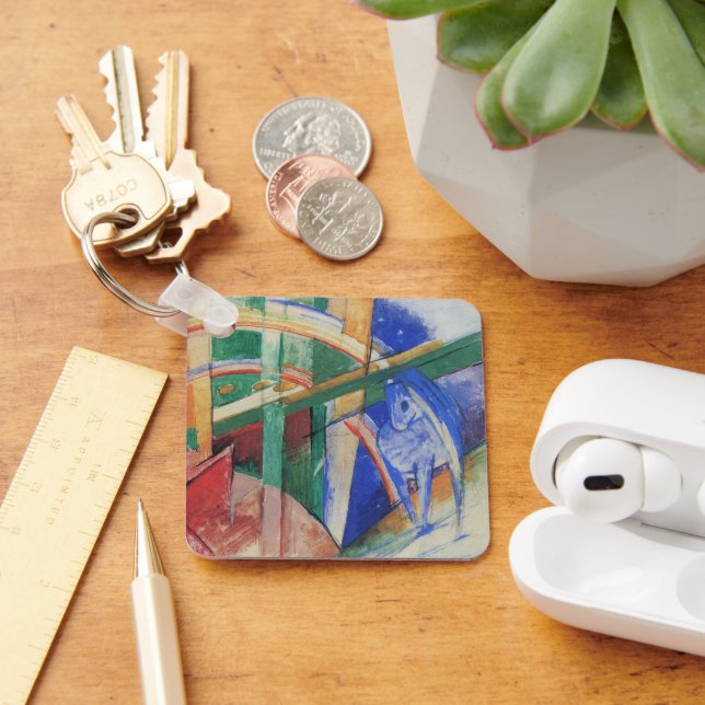 Blue Horse with Rainbow by Franz Marc Key Ring (Desk)