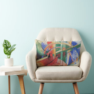 Blue Horse with Rainbow by Franz Marc Lumbar Cushion