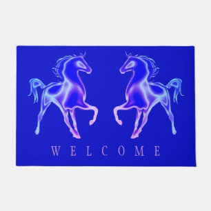 Blue Horses Doormat Welcome