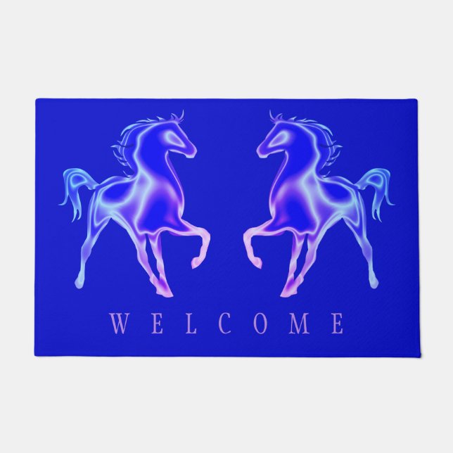 Blue Horses Doormat Welcome (Front)