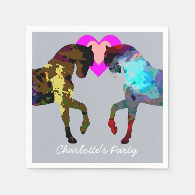 Blue Horses Personalised Paper Napkins (Front)