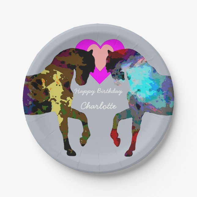 Blue Horses Personalised Paper Plates (Front)