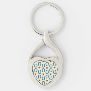Blue Horseshoe Brown Sheriff Star Vintage Rustic Key Ring