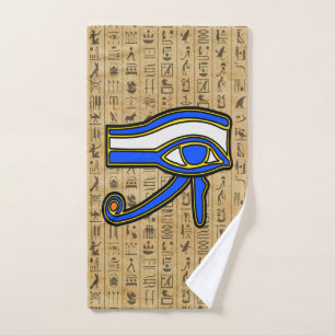 Blue Horus Eye On Hieroglyphs Bath Towel Set