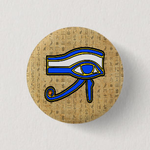 Blue Horus Eye On Hieroglyphs Button