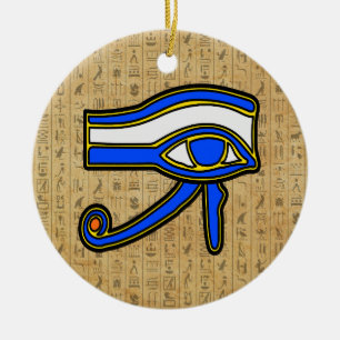 Blue Horus Eye On Hieroglyphs Ceramic Ornament