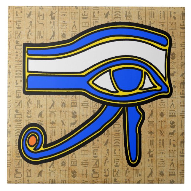 Blue Horus Eye On Hieroglyphs Ceramic Tile (Front)