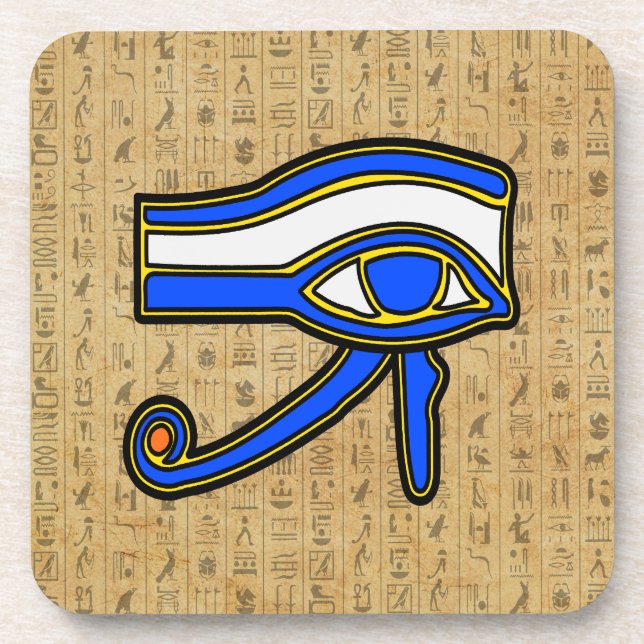 Blue Horus Eye On Hieroglyphs Coaster (Front)
