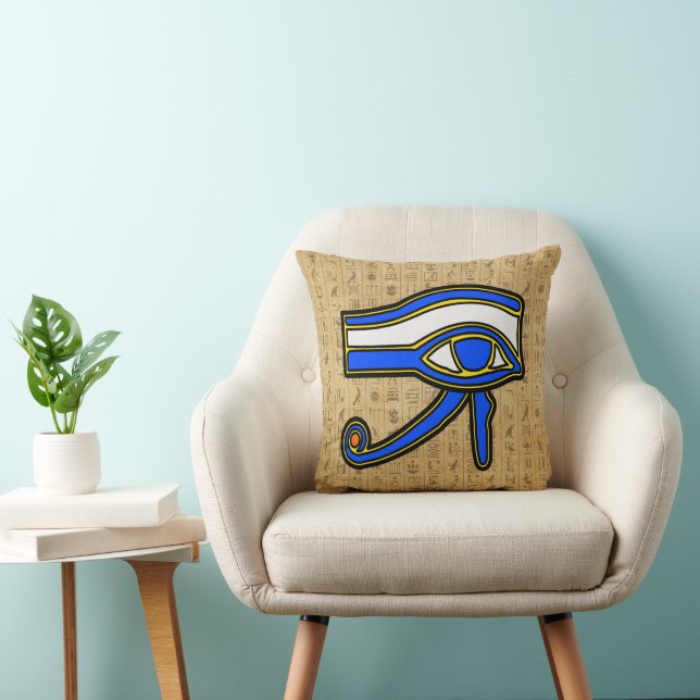 Blue Horus Eye On Hieroglyphs Cushion (Chair)