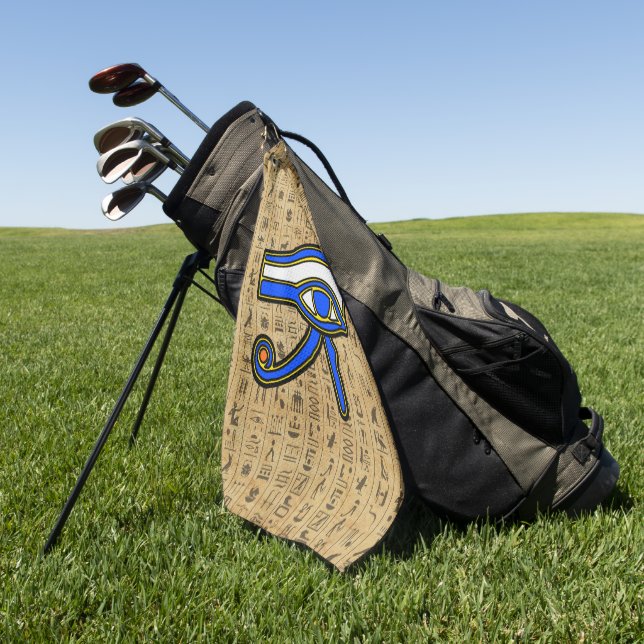 Blue Horus Eye On Hieroglyphs  Golf Towel (Green)