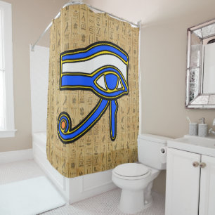 Blue Horus Eye On Hieroglyphs Shower Curtain