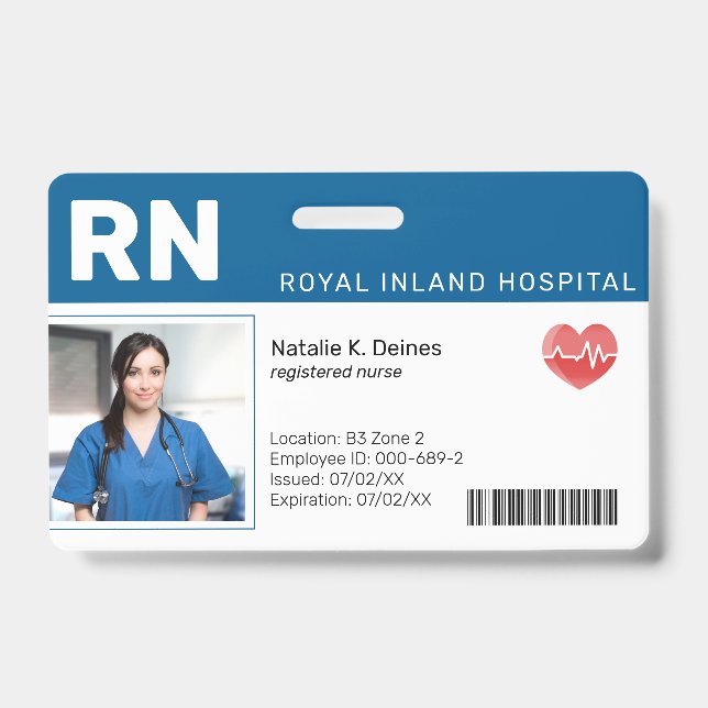 Blue | Hospital Medical Employee Photo ID Badge (Front)