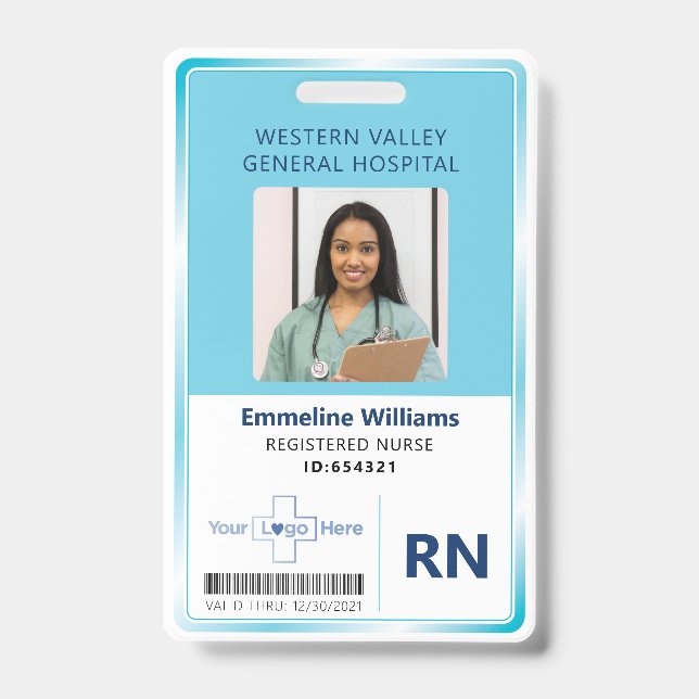 Blue Hospital Nurse Employee Photo ID Badge (Front)