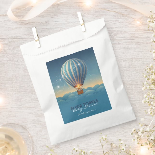 Blue Hot Air Balloon Adventure Awaits Baby Shower Favour Bag (Clipped)