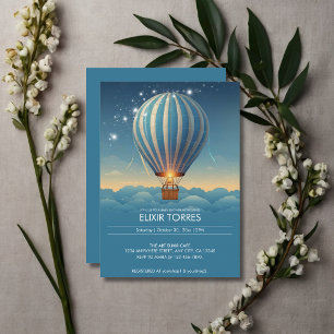 Blue Hot Air Balloon Adventure Awaits Baby Shower Invitation