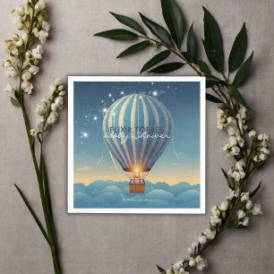 Blue Hot Air Balloon Adventure Awaits Baby Shower Napkin